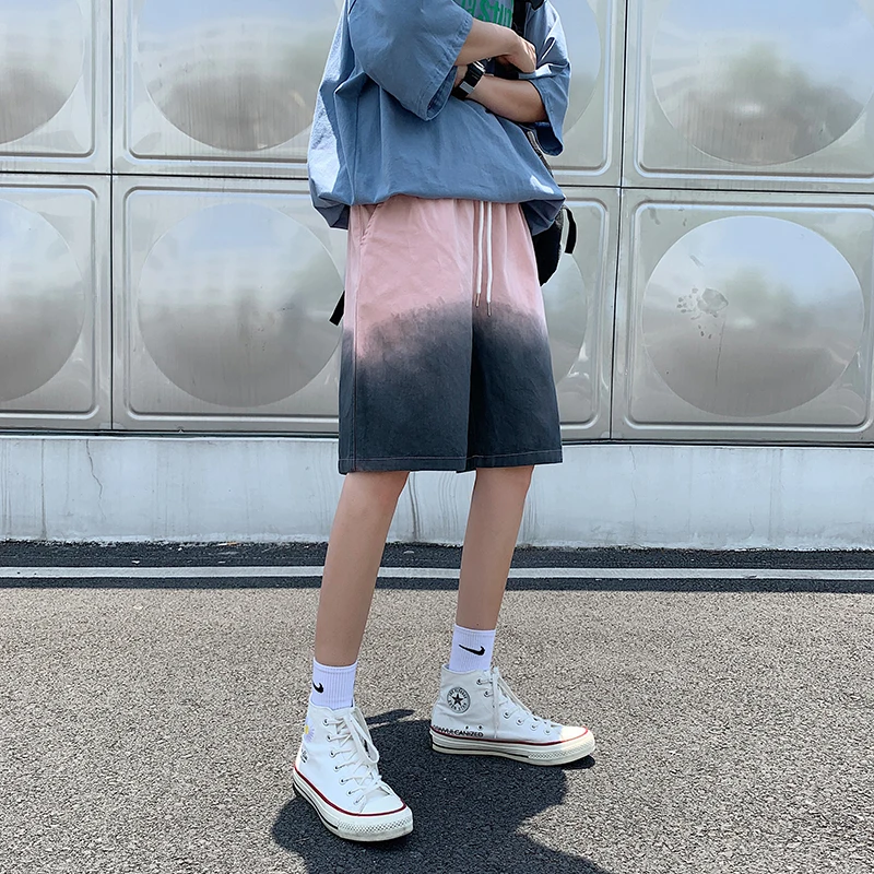 Men Tie Dye Contrast Color Thin Shorts Boy Design Chic Dance Punk Panelled Vintage Shorts High Street Free Ulzzang BF Ins Shorts