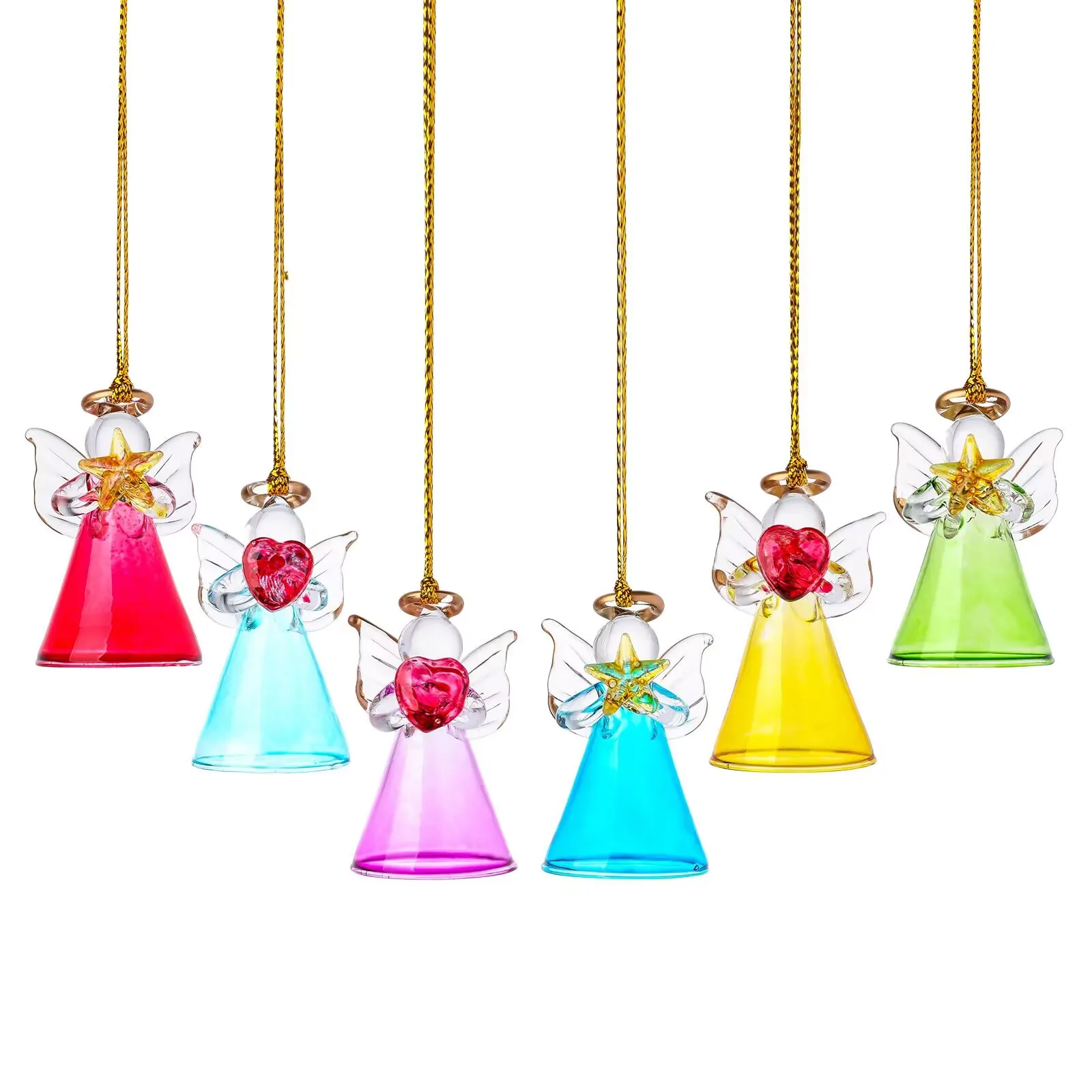 1PC Crystal Angel Suncatchers Hanging Ornament Colorful Crystal Sun Catcher with Hanging Chain for Windows Car Rearview Mirror D