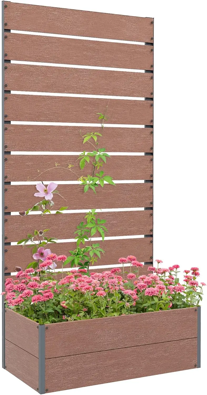 

Raised Garden Bed With Trellis For Climbing Plants, Planter Box With Self Draining Gap, Freestanding Trellis Planter For