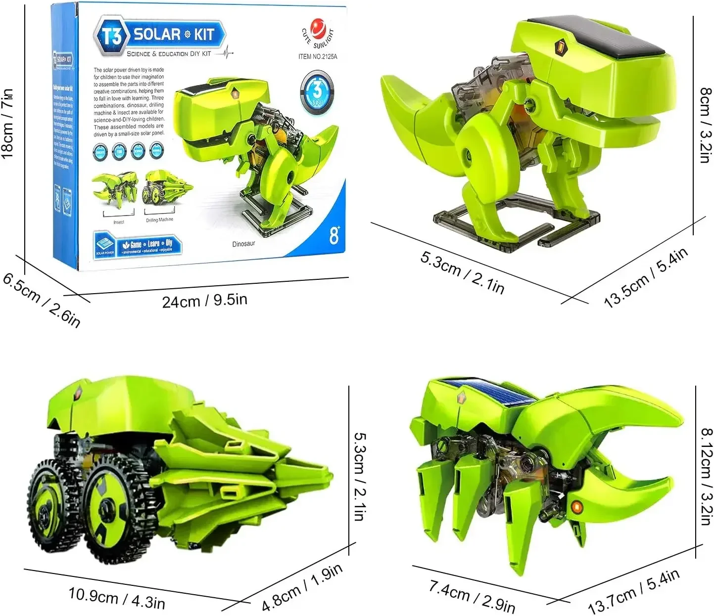 Kit de Robot Solar 3 en 1 para niños, juguetes educativos STEM, juguetes de dinosaurios DIY, Kits de ciencia para construir y aprender