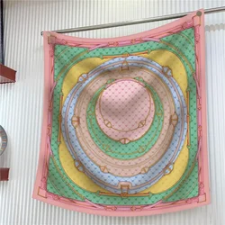 90CM French Love Circle Belt Chain High Quality Twill Silk Shawl Sunscreen Large Square Scarf Decorative Scarf Wholesale