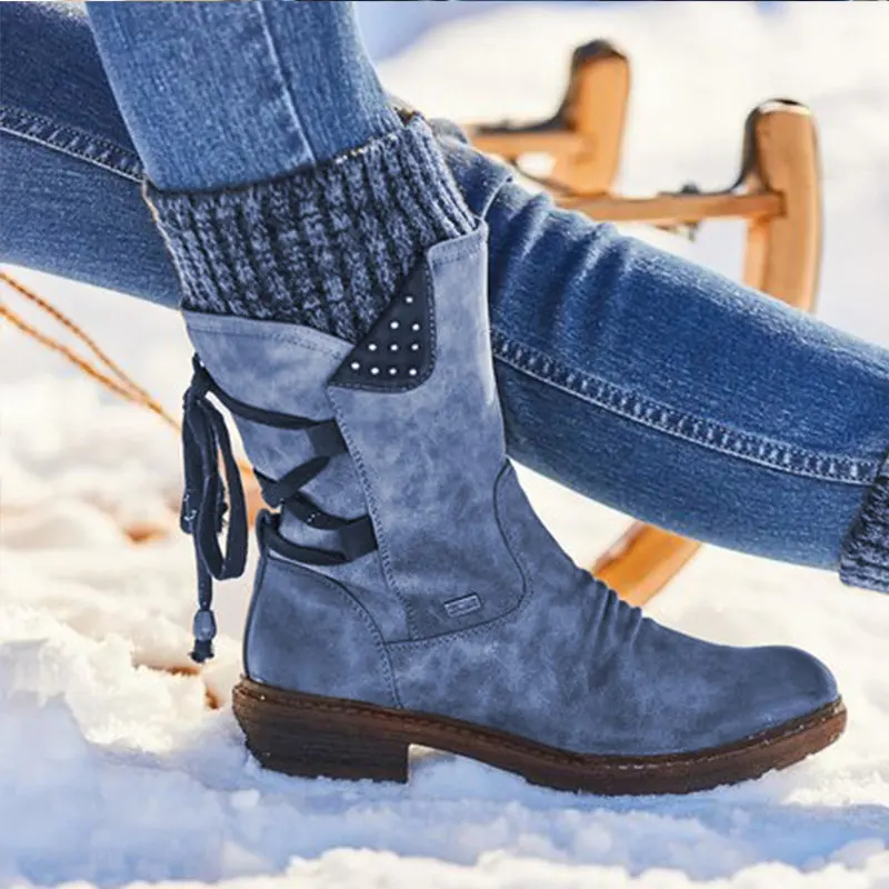 

New in Women Winter Mid-Calf Boots Flock Winter Shoes Ladies Fashion Snow Boots Shoes for Women