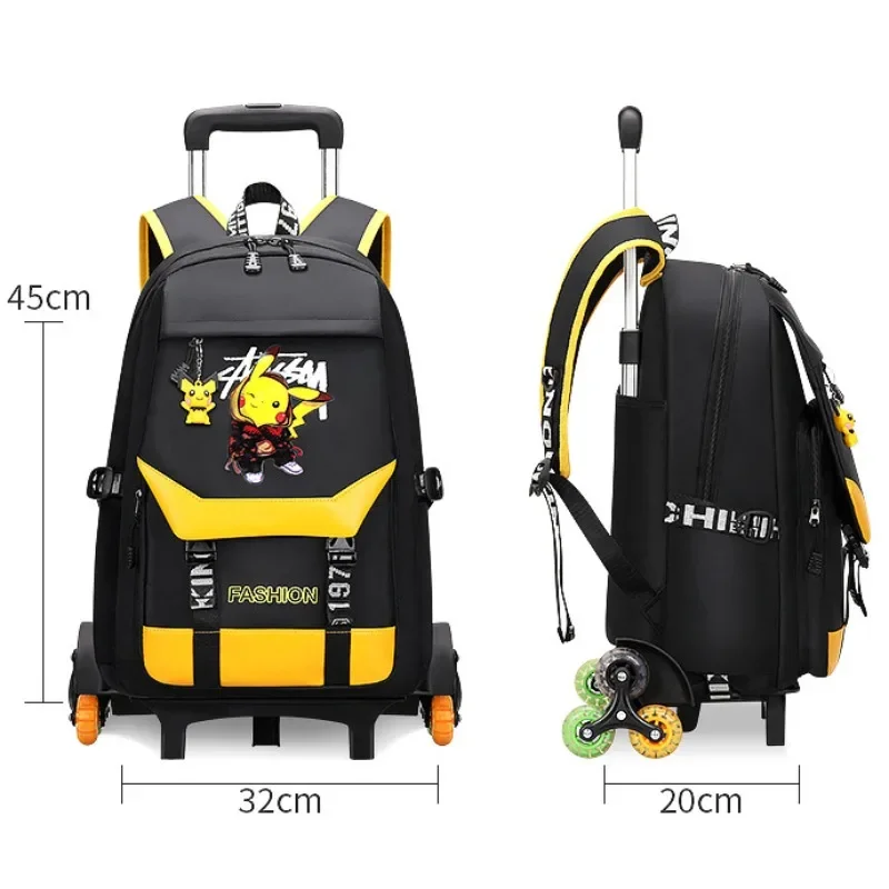 MINISO Pokemon Boys Six-Wheel Trolley School Bag Student Large-capacity Two-wheeled/Tall Stairs Climbing Tractor Cart Backpack