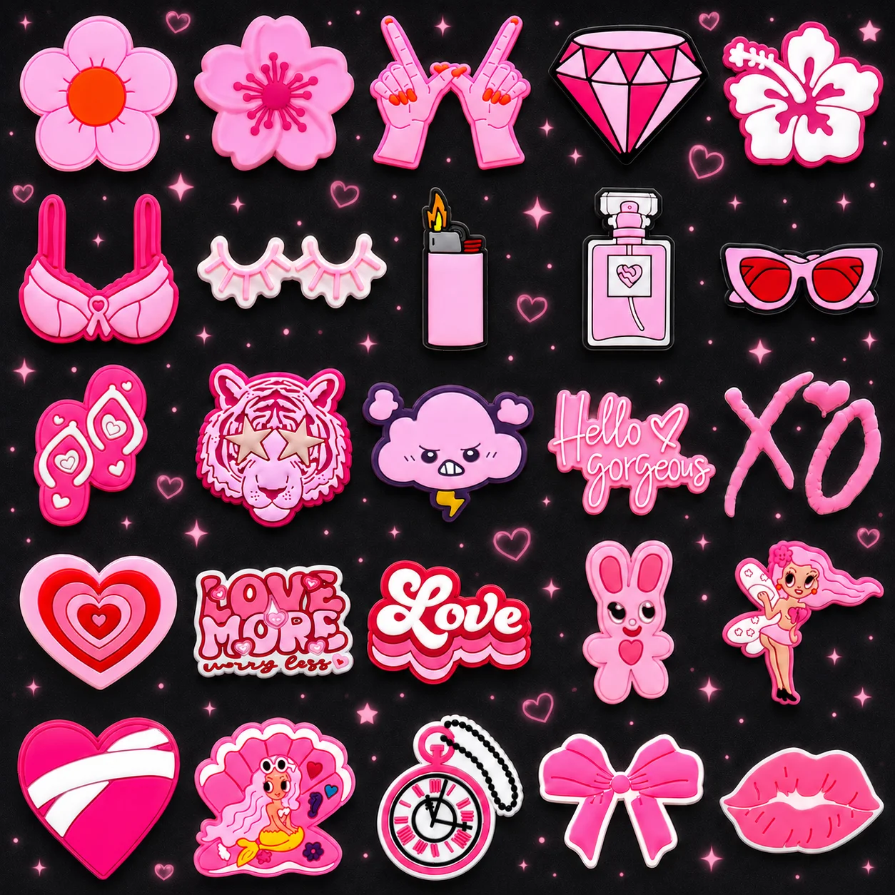 1/25PCS Fashion Pink Girls Shoe Charms for Women,XO LOVE Accessories Charms for Shoes,Bow-Shaped Perfume Sandals Clogs Buckles
