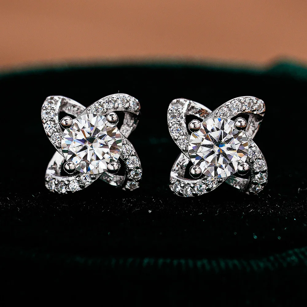 Lumia Elegant Little Windmill 0.5 Carat Moissanite Stud Earrings Lucky Knot Platinum PT950 Ear Jewelry Wedding Party Gift