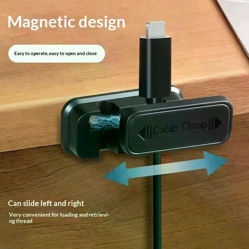 Magnetic Dual Slot Cable Clamp With Strong Adhesive Backing For Home Office Desktop Cable Management