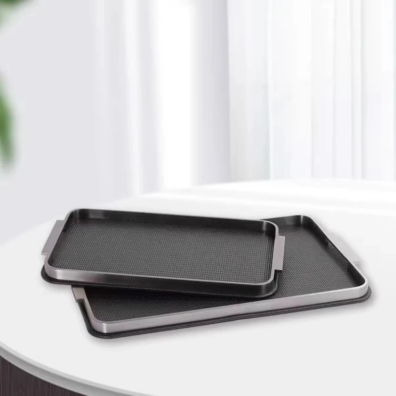 

Black-framed Metal Leather Tray, Living Room Sundries Storage Tray, Coffee Table, Desktop Storage Tray, Aesthetic Decoration