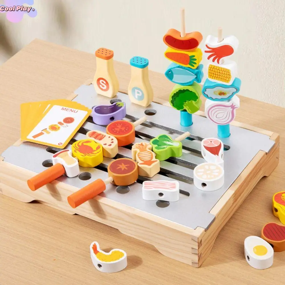Holz Pretend Play Küche Spielzeug Spielen Haus Montessori Simulierte Grill Set Kognitive Exquisite Kinder Pretend Kochen Spielzeug