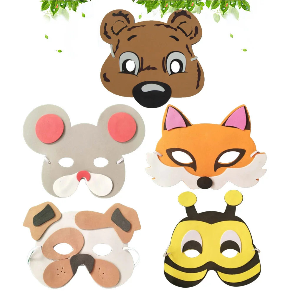 

5Pcs Animal Cartoon Mask Eva Material Durable Lightweight for Cosplay Halloween Party Performance Dog Mouse Bear Bee