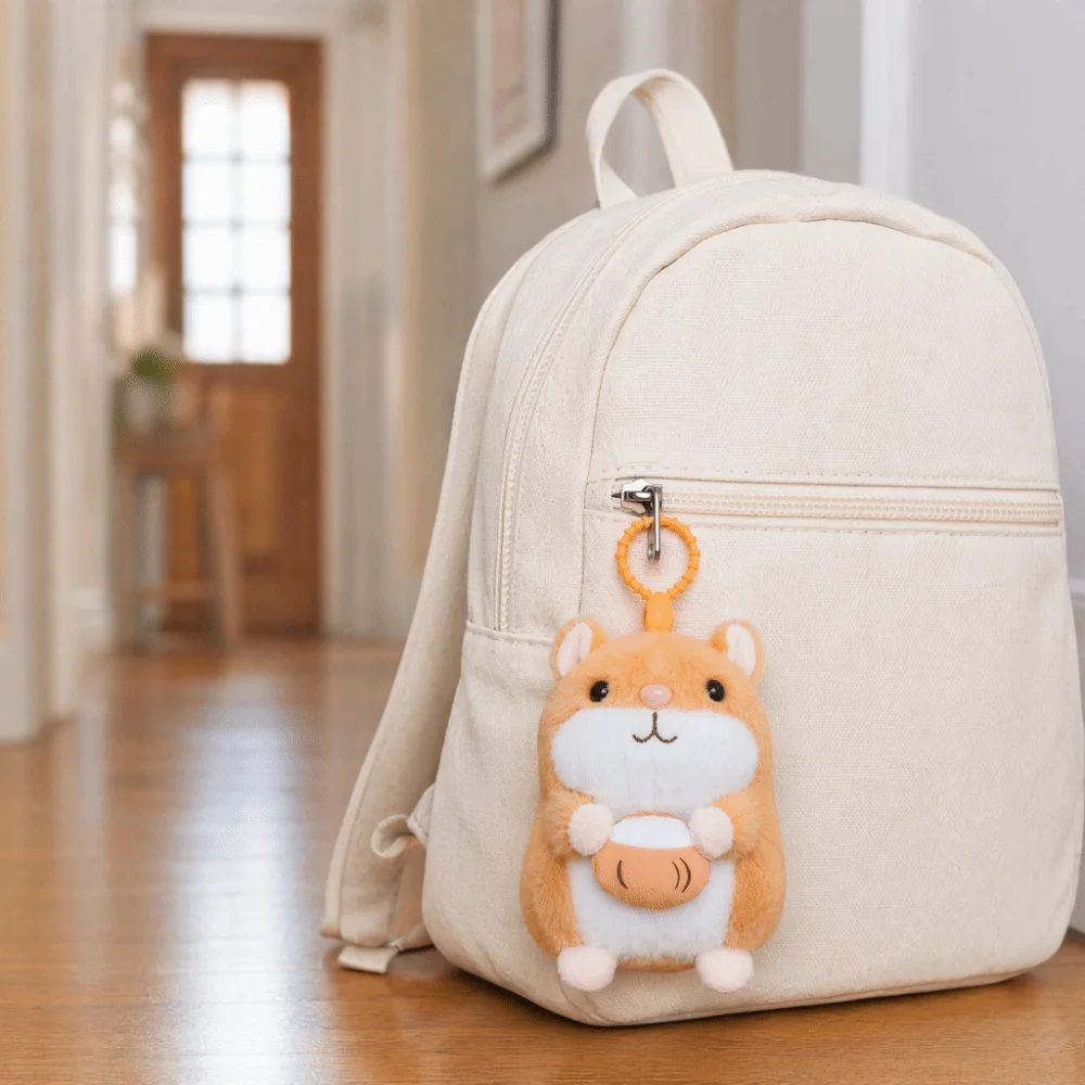 Adorable Cartoon Hamster Keychian Pendant Multicolor Hairry Backpack Pendant 13cm Animal for Girls