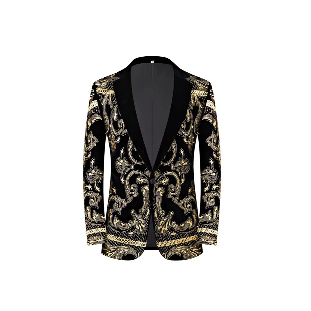 

Mens Suits 2 Piece Black Gold Embroidery Velvet Full Embroidery Suit Coat Cultivation Small Suit Ball Singer Embroidery Costumes