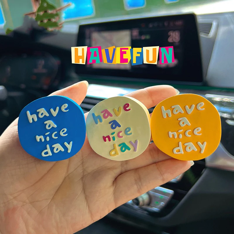 

Car Air Freshener Vent Clip "Have A Nice Day"Letter Design Aromatherapy Diffuser Cute Solid Fragrance Car Interior Decor Macaron