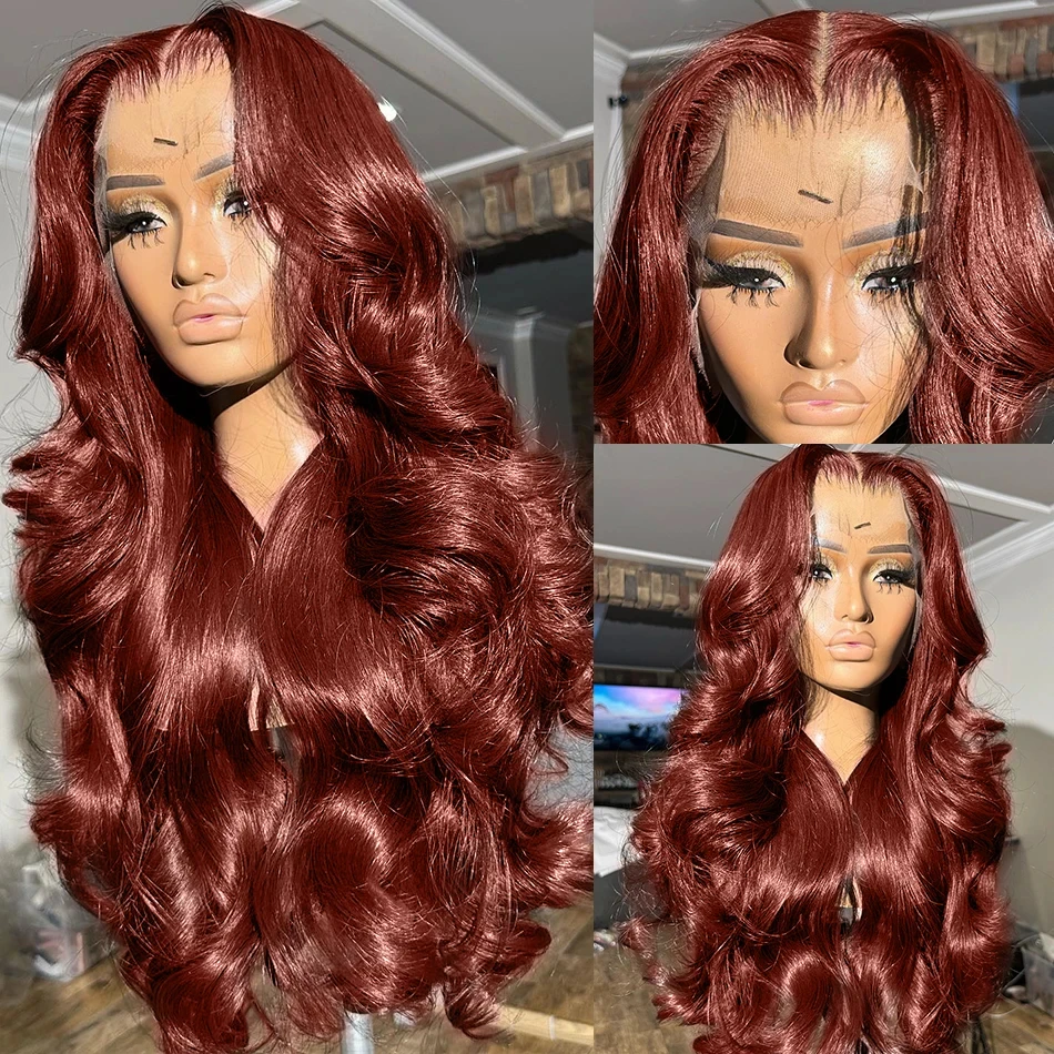 13x4 Reddish Brown Body Wave Lace Frontal Human Hair Wig 13x6 Transparent Lace Frontal Wig 4x4 5x5 Closure Human Hair Wig