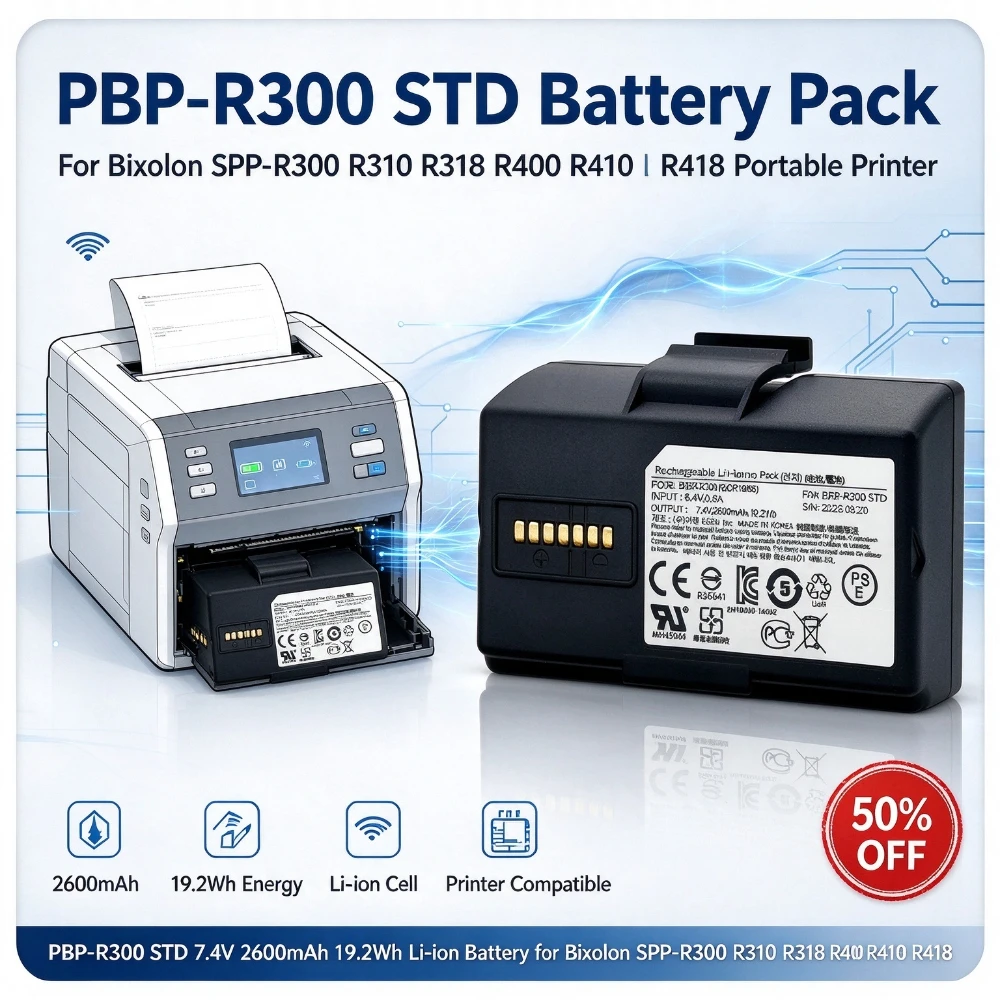 PBP-R300 STD 7.4V 2600mAh 19.2Wh Replacement  Li-ion Battery for Bixolon SPP-R300 R310 R318 R400 R410 R418 Portable Printer