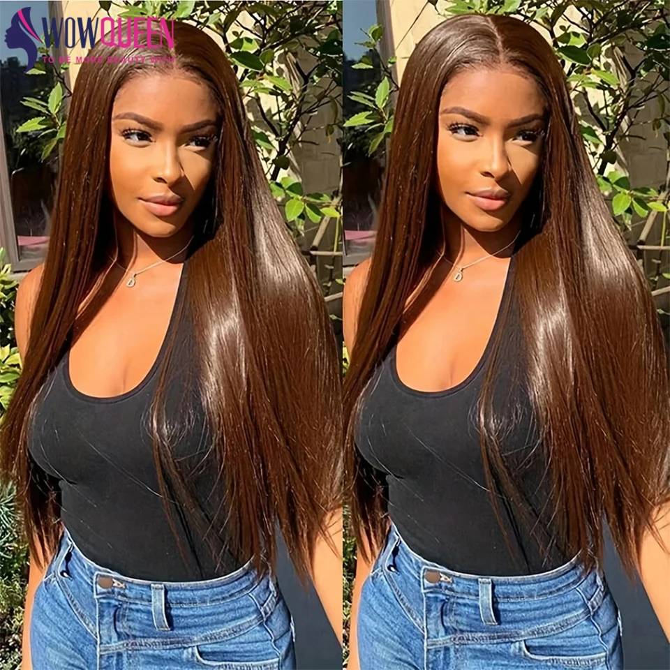 Chocolate Brown Straight 100% Human Hair Bundles 1/3/4 Deal Human Hair Weaving Double Weft Remy Human Hair Extensions for Women