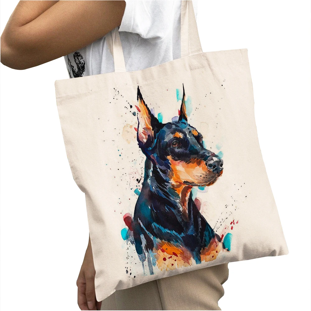 

Cute Watercolor Dog Women Big Capacity Shopping Bags Eco Women Canvas Tote Handbag Cartoon Animal Lady Shopper Bags