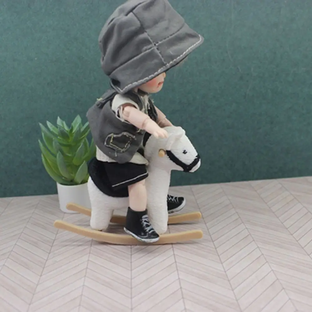 Creative 1/12 Dollhouse Mini Trojan Horse Realistic Mini Rocking Horse Chair Funny Portable Kid Toy