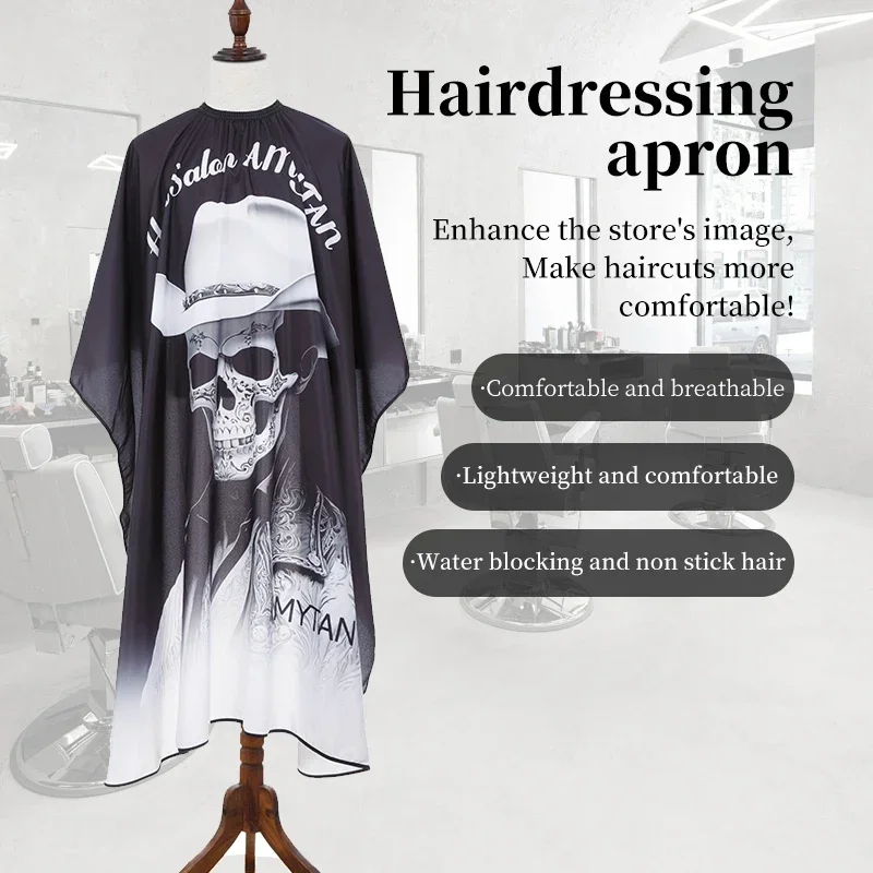 1pcs Hair Apron Skull Head Printed Barbershop Haircut Cape Antistatic Waterproof Hairdressing Cloth Gown Barber Accessories