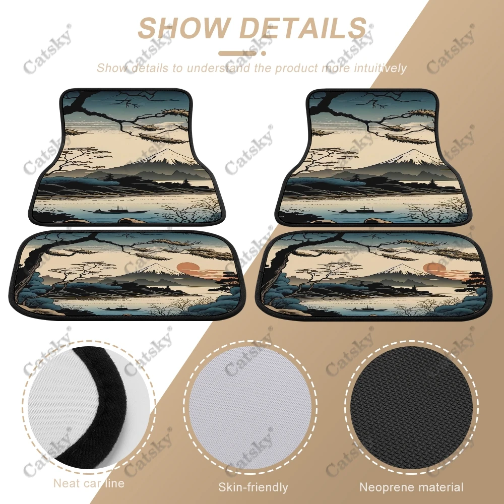 Japanese Landscape Wallpaper 4PCS Car Floor Mats Suitable for Most Cars Auto Interior Accessories Non-slip Protective Floor Mats