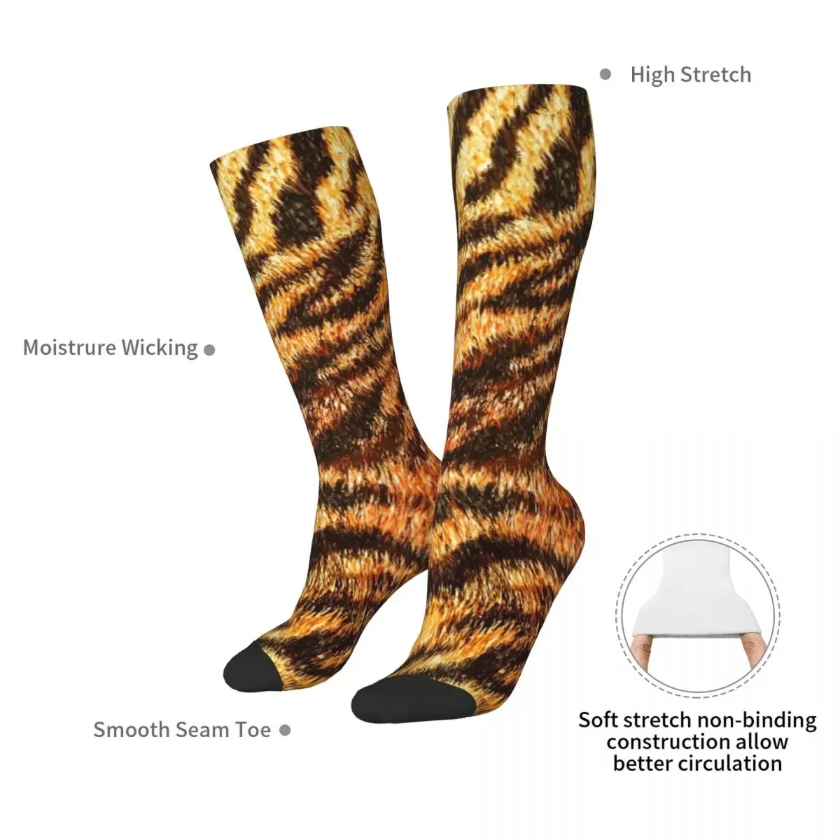 Bengal Tiger Fur Wildlife Print Pattern Socks Harajuku Stockings All Season Long Socks for Man's Woman's Birthday Present