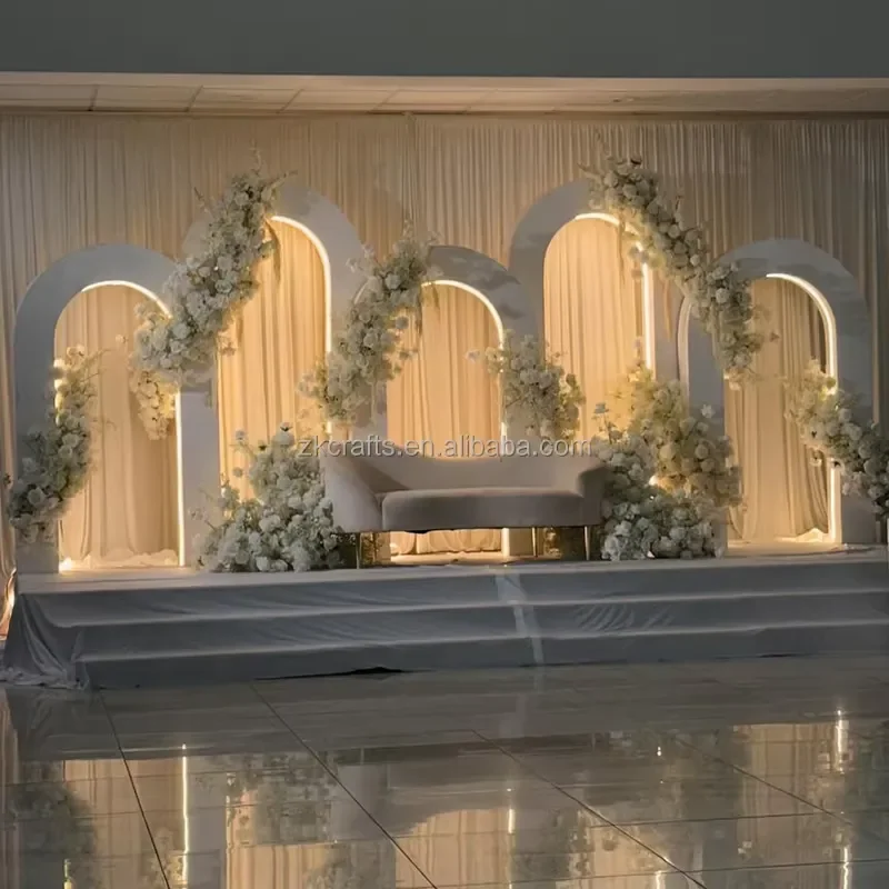 Custom Curved Acrylic Wedding Stage Arch Door ZKAI Factory Custom Size Background for Event Decoration Elegant Party Entrance