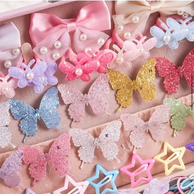 974pc/Set Girls' Sequin Butterfly Random Style Hair Clips,Minimalist Sequin Pentagram BB Clips,Bangs&Hair Accessories No Box Bag