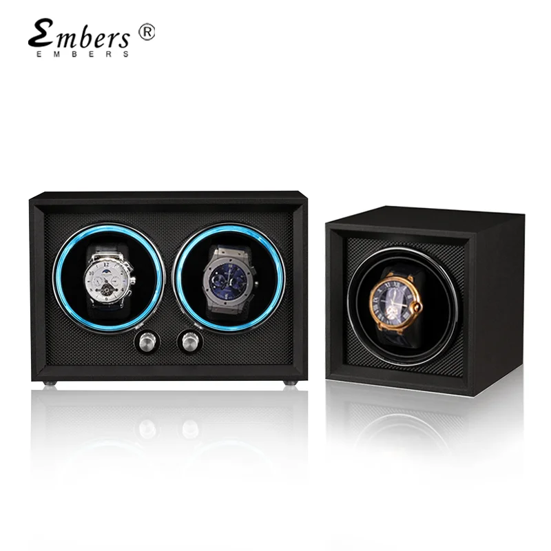 2024 New Embers Matte Black 1 2 Slots Watch Winder Wooden Shaker Watch Box Automatic Winder Storage Case Mabuchi Motro