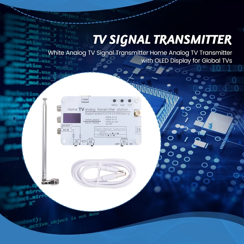 A76F-White Analog TV Signal Transmitter Home Analog TV Transmitter With OLED Display For Global Tvs