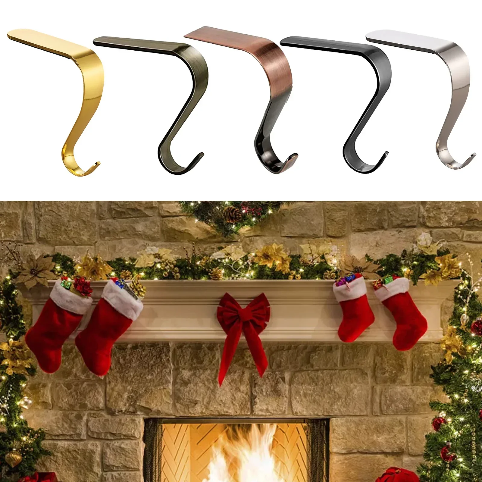 ~Christmas Stocking Hooks ~Stainless Steel Mantel Fireplace~ Garland Hooks Xmas Stocking~ Holder Racks Jewelry~ Hook Party Decor