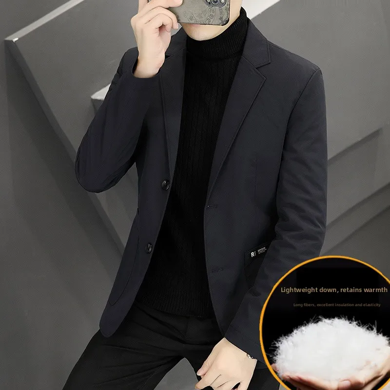 

Men's Thiened Slim Fit down Jaet Faionable Korean Sle Warmth Busin Casual Long Sve round Bot Faionable Cit...