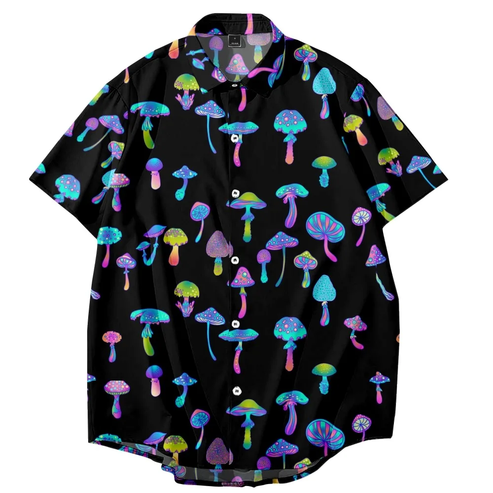 2022 Mushroom Print Loose Thin Shirt Hawaiian Beach Style Short Sleeve All-match Beach Couple Shirt 2022