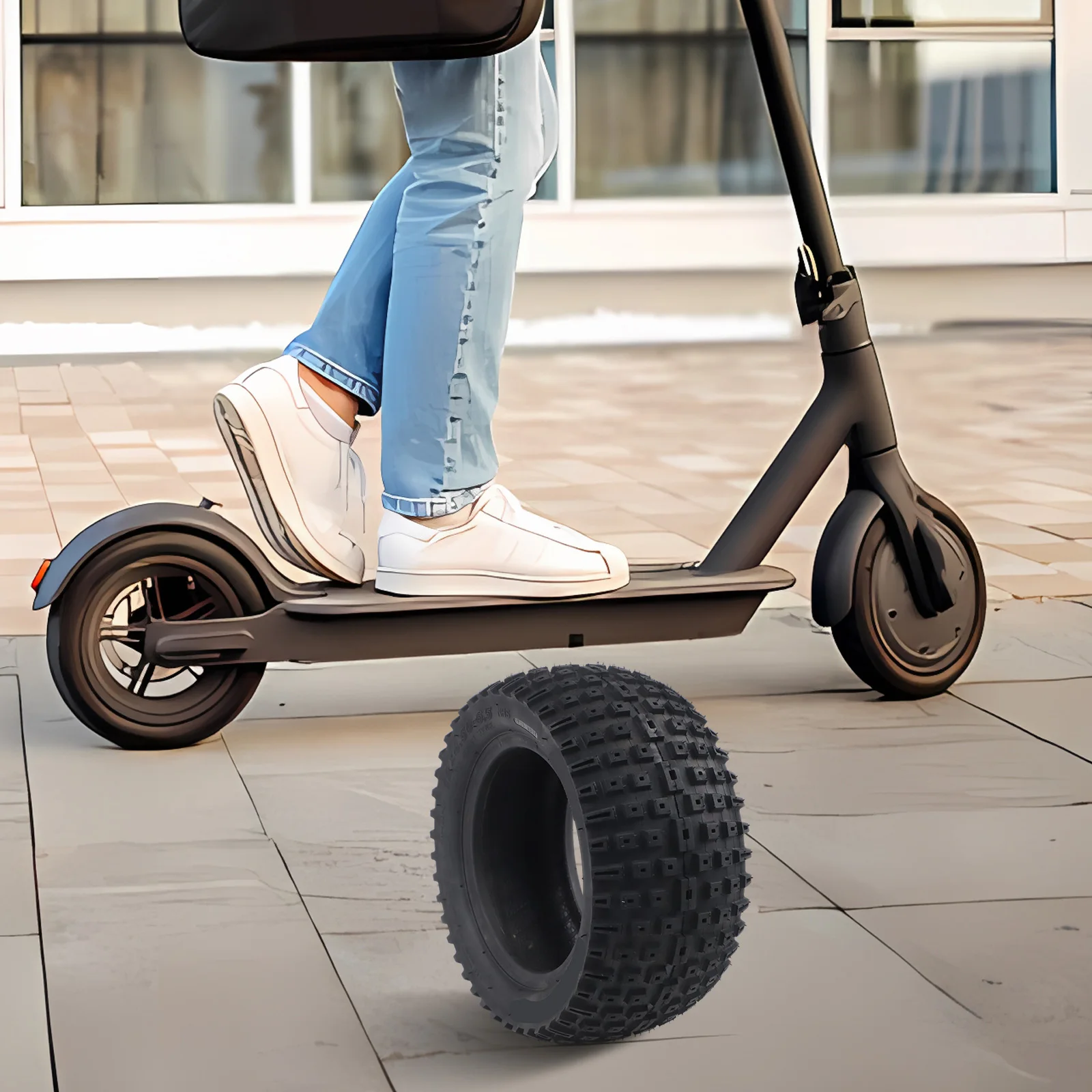 

Шина для электросамоката: прочная резиновая конструкция с особыми протекторами для замены, устойчивая к повреждениям.