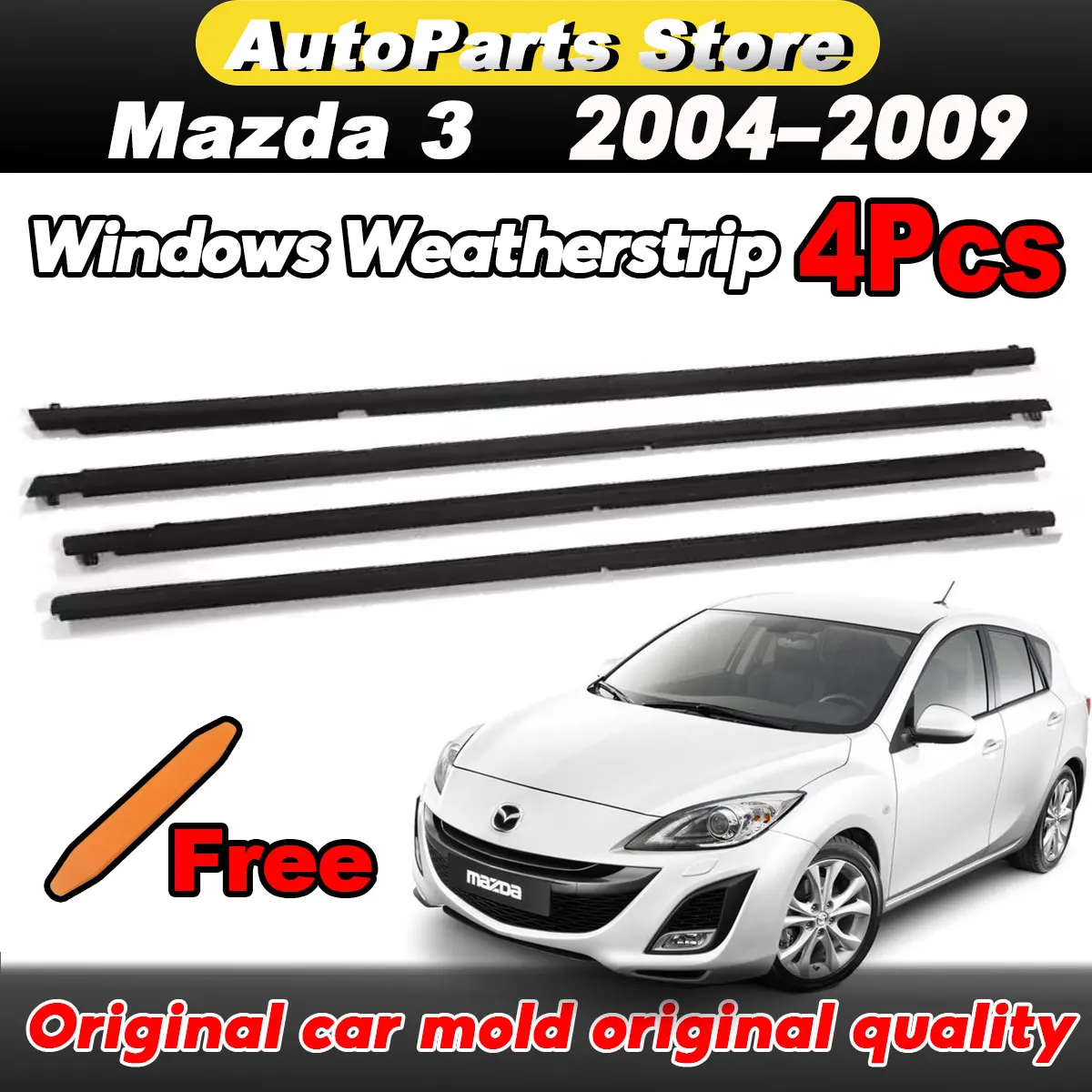 

4Pcs Window Weatherstrip Outer Window Glass Sealing Belts Trim Strips For Mazda 3 2004-2009