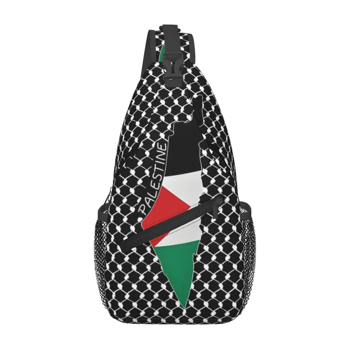 

Palestine Flag Map Design With Palestinian Kufiya Pattern Chest Bags Crossbody Sling Backpack Crossbody Bag For Women Men