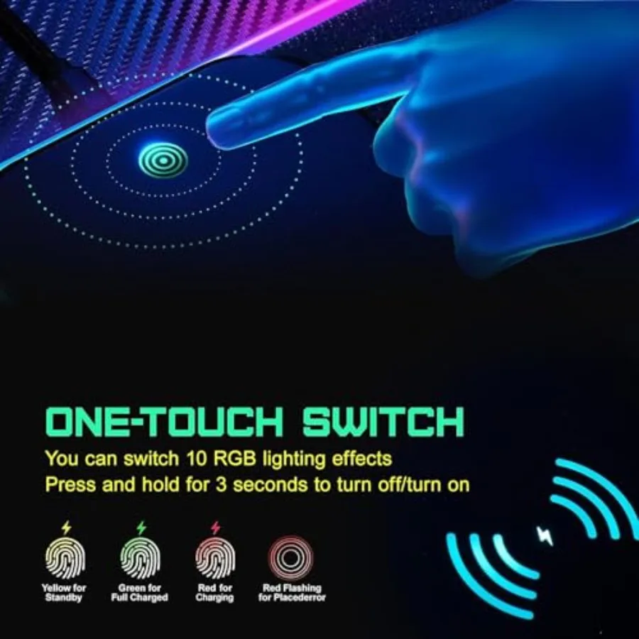 Wireless Charging RGB Gaming Mouse Pad 15W LED Mouse Mat 800x300x4MM 10 Light Modes Extra Large Mousepad Non-Slip Rubber Base C