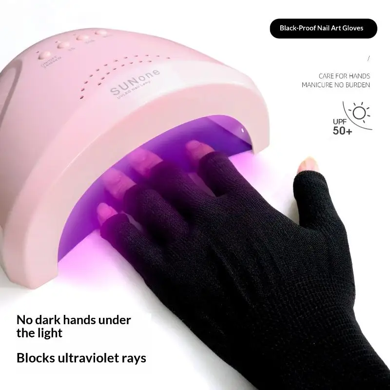 2Pcs 1 Pair New Anti UV Thin Nail Gloves Anti Black UV Gel Shield Glove Fingerless Manicure Nail Art Tools LED Lamp Nails Dryer