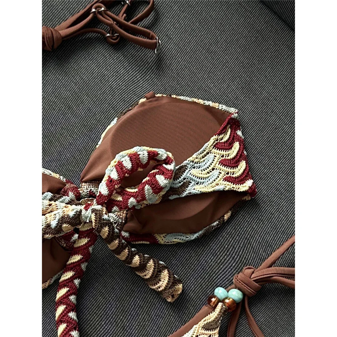 Bedruckter Neckholder-Bikini, Damen-Badeanzug, zweiteiliges Bikini-Set, Badeanzug mit hohem Beinausschnitt, Badebekleidung, Schwimmanzug V8338 – Detail 7