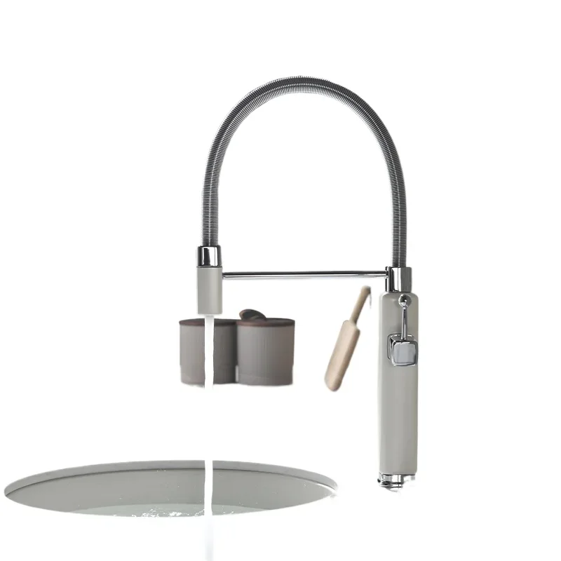 

High-end kitchen vegetable basin, sink, Zhongdao island sink, faucet, all copper telescopic, rotatable hot and cold pumping