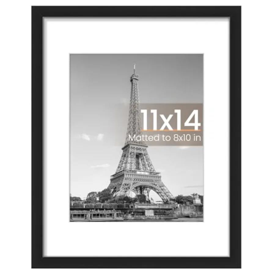 11x14 Picture Frame, Display Pictures 8x10 with Mat or 11x14 Without Mat, Wall Hanging Photo Frame, Black, 1 Pack