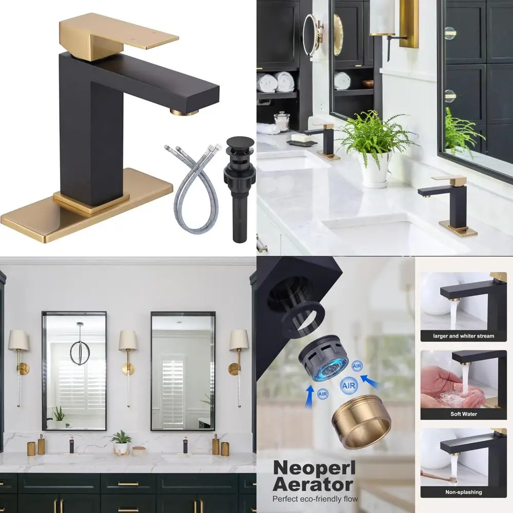 

Modern Single Hole Black Gold Bathroom Sink Faucet with cUPC Supply Lines and Pop-Up Drain