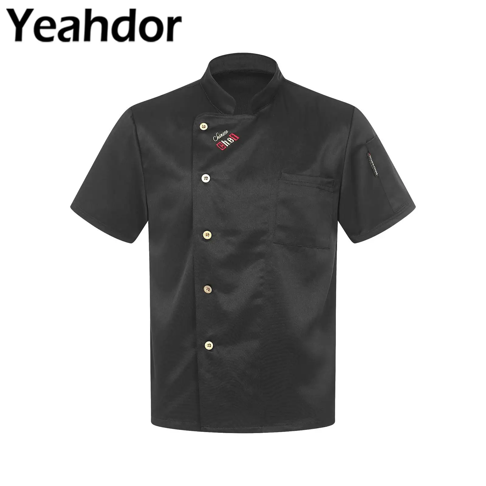 Homens e mulheres mangas curtas Chef Jacket, Chef Shirt, uniforme de trabalho, casaco de cozinha, restaurante Blusa, Tops Cozinha Profissional