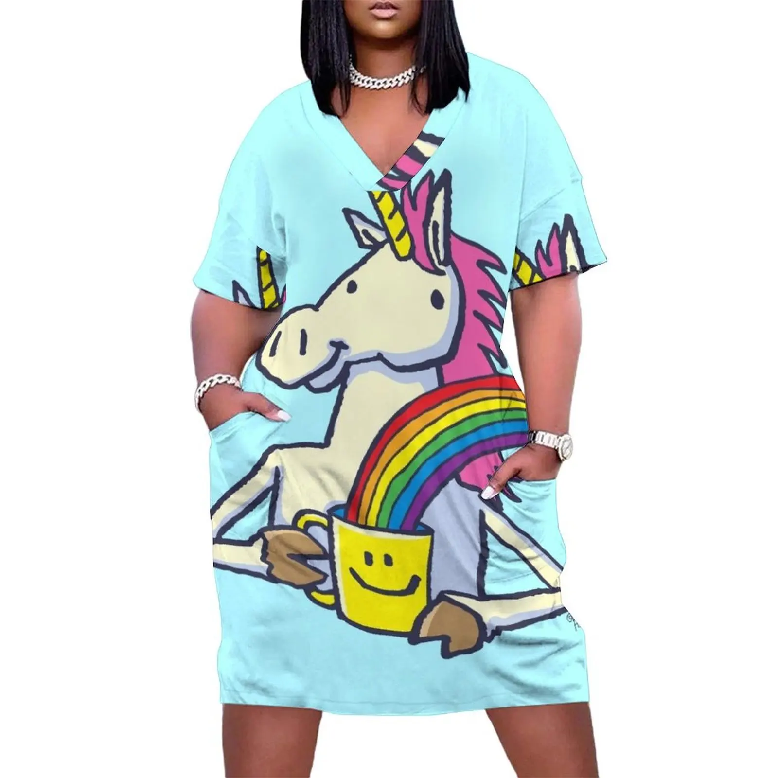 

Unicorn Rainbow Coffee Loose Pocket Dress beach dresses elegant evening dresses for women 2025