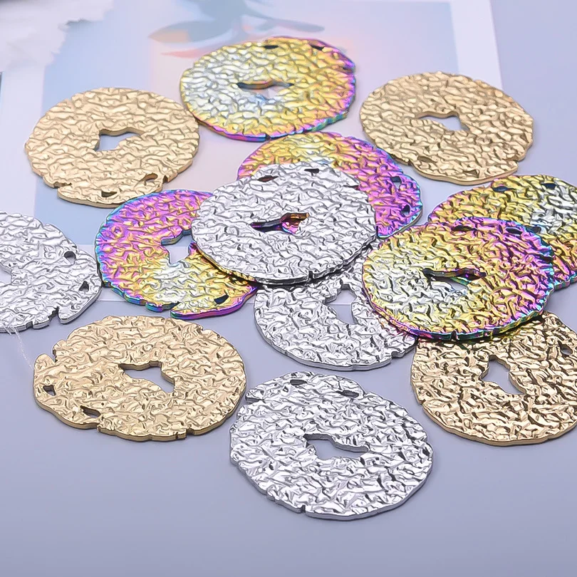 7Pcs/Lot Stainless Steel Hollow Stamping Blank Round Oval Frame Pendant Geometric Irregular Textured  Charms Jewelry Accessories