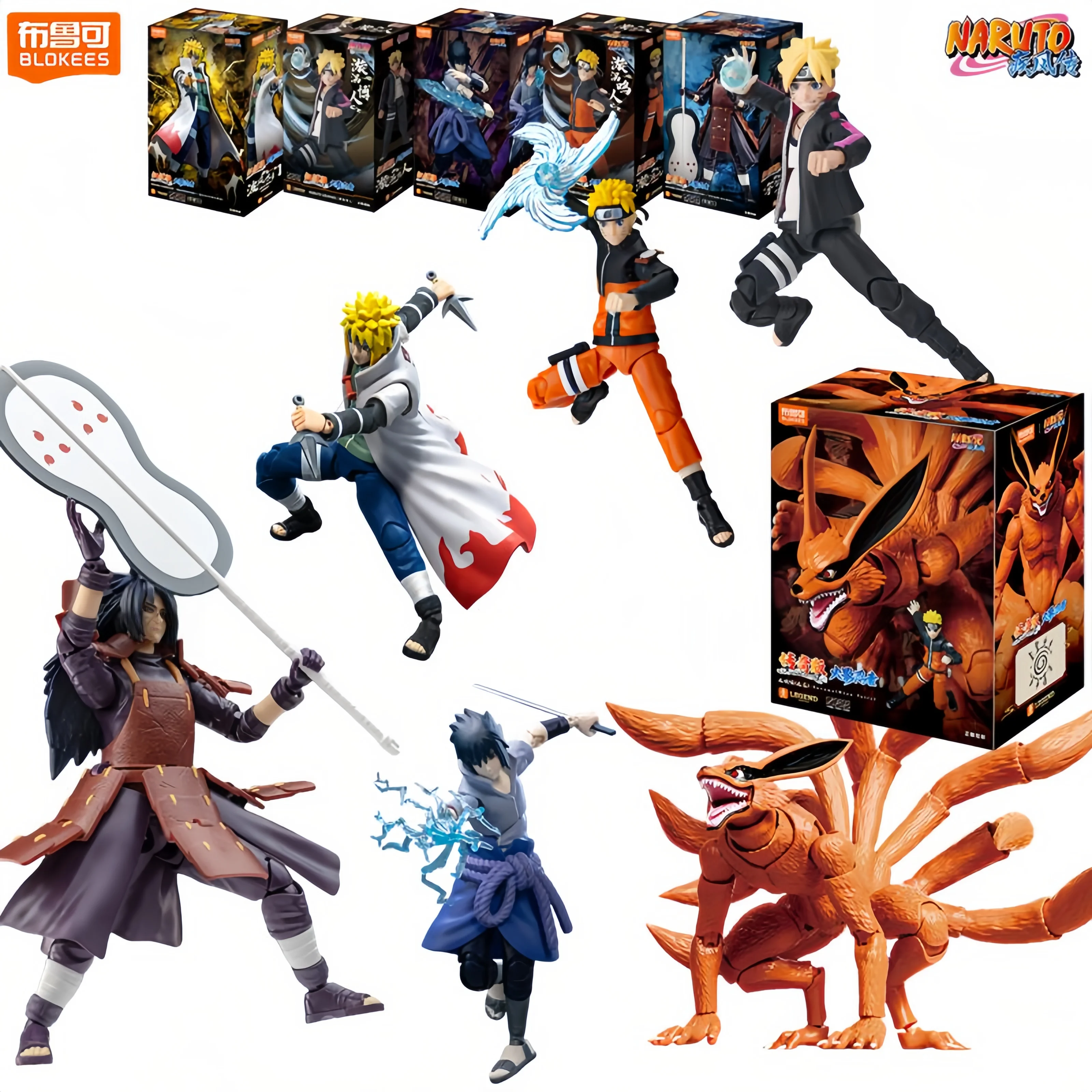 Figuras de Ação Blokees Naruto, Naruto Uzumaki, Kurama, Sasuke Uchiha, Minato Namikaze, Modelo de Montagem, Brinquedos de Anime Classe Campeão, Presente