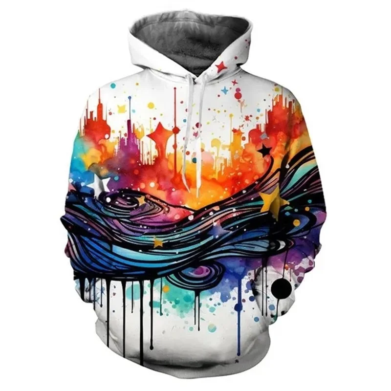 Rainbow Ink Painting Graffiti 3D Print New Style Fashion Long Sleeves Casual Hoodies Sweatshirts Men Women Clothing Hooded Tops