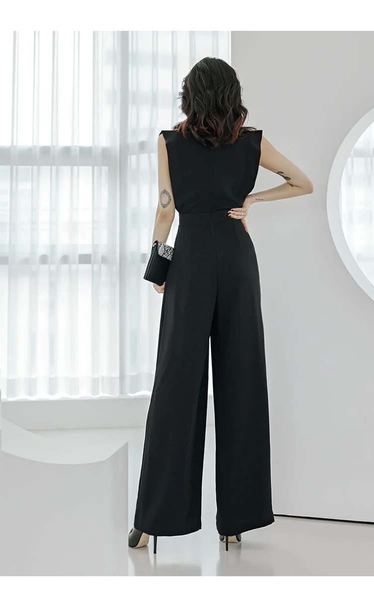 Jumpsuits ชุดสูททำงานผู้หญิง, จั๊มสูทกางเกงขาม้าเอวสูงเข้ารูปเหมาะกับฤดูร้อน