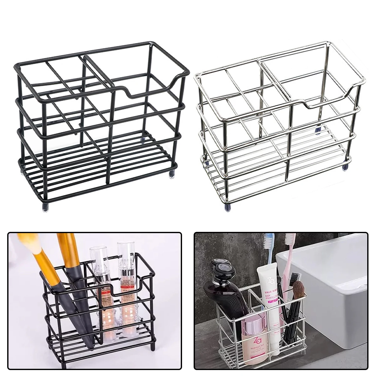 

NEW Stainless Steel Toothbrush Toothpaste Holder Practical Vanity Countertops Storage Rack Bathroom Kitchen Organizer Stand