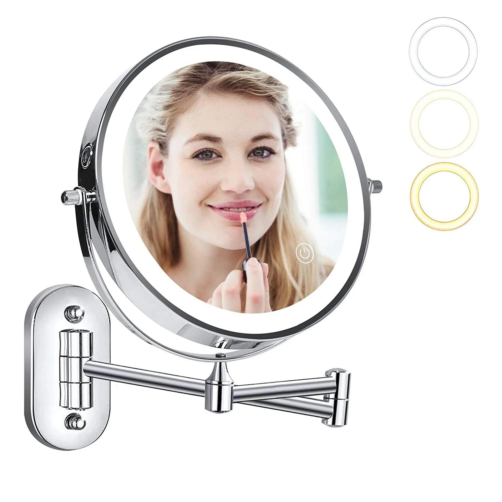 ABKR-Wall Mounted Vanity Bathroom Bath Makeup Mirror With LED Swivel Folding Lighted 1X/5X Magnification Cosmetic Mirror
