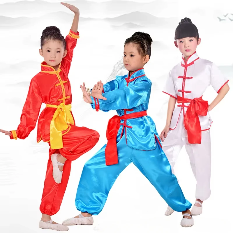 Menino tai chi conjunto cosplay conjuntos infantis realizar bebê wushu artes marciais traje roupa crianças kung fu uniforme meninas terno
