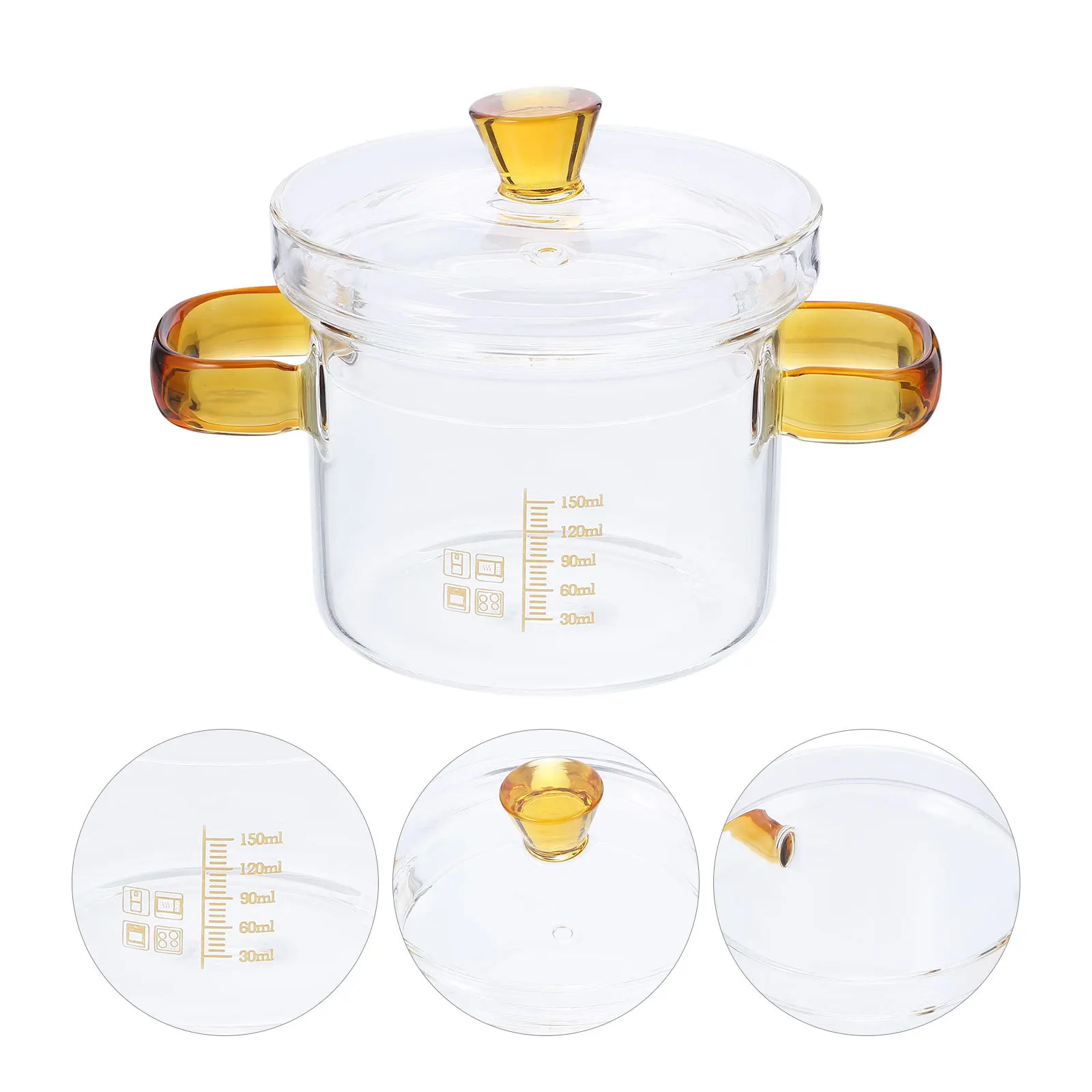 

Small Glass Stew Pot Double Handle Lid Kitchen Cooking Pot Transparent Heat Resistant Household Soup Noodle Stewing Cookware